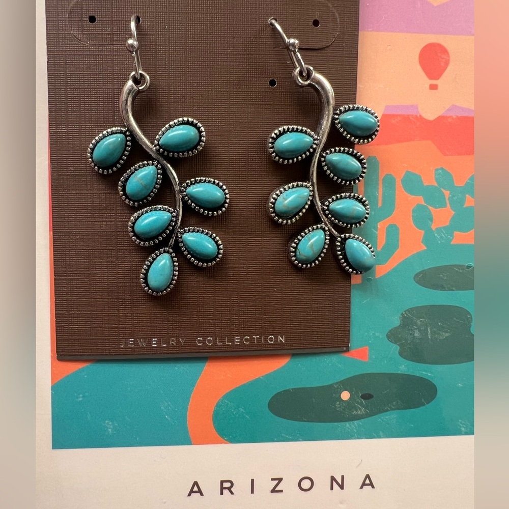 TURQUOISE GEM DROPS LEAF EARRINGS